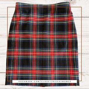 J. CREW The Pencil Skirt Plaid Black/Red/Green